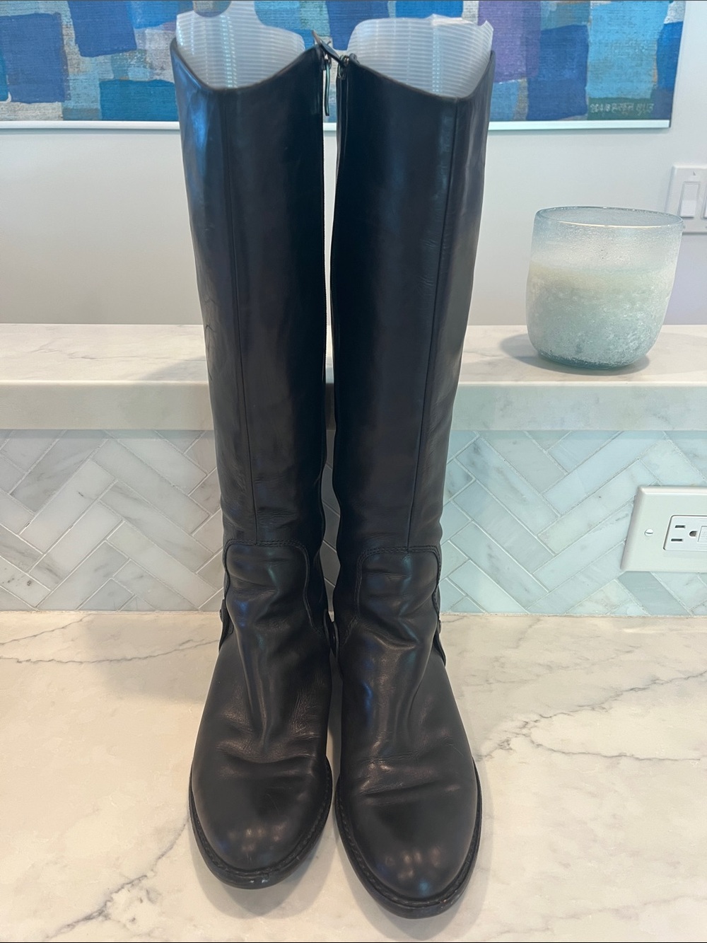 Via Spiga Black Tall Leather Riding Boots - Picture 2 of 8